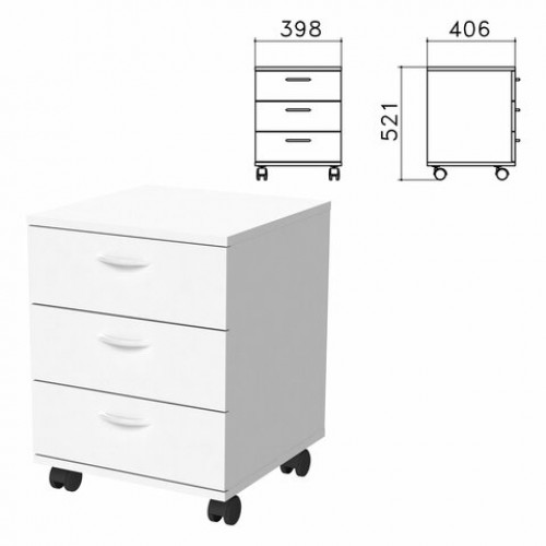 Тумба подкатная Бюджет, 398х406х521 мм, 3 ящика, белый, 402952-290