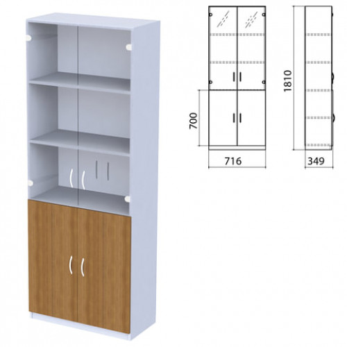 Шкаф закрытый со стеклом Бюджет, 716х349х1810 мм, орех французский (КОМПЛЕКТ)