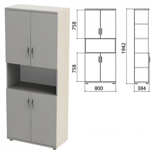 Шкаф полузакрытый Этюд, 800х384х1942 мм, цвет серый (КОМПЛЕКТ)