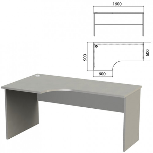 Стол письменный эргономичный Этюд, 1600х900х750 мм, левый, серый (КОМПЛЕКТ)