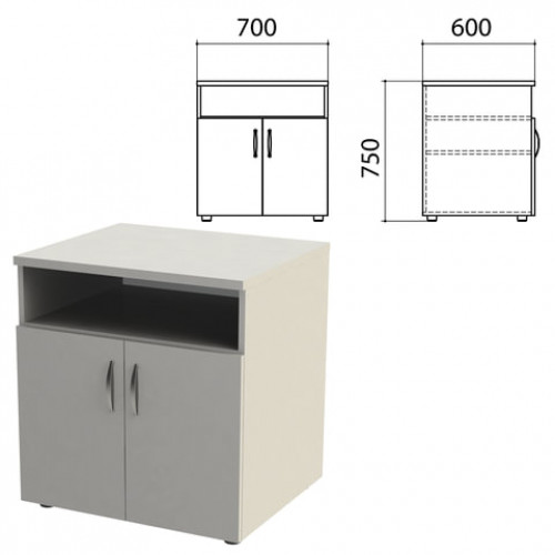 Тумба для оргтехники Этюд, 700х600х750 мм, 2 двери, полка, серый, 400020-03