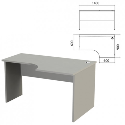 Стол письменный эргономичный Этюд, 1400х900х750 мм, правый, серый (КОМПЛЕКТ)