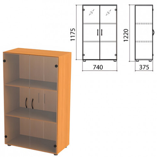 Шкаф закрытый со стеклом Фея, 740х375х1220 мм, цвет орех милан (КОМПЛЕКТ)