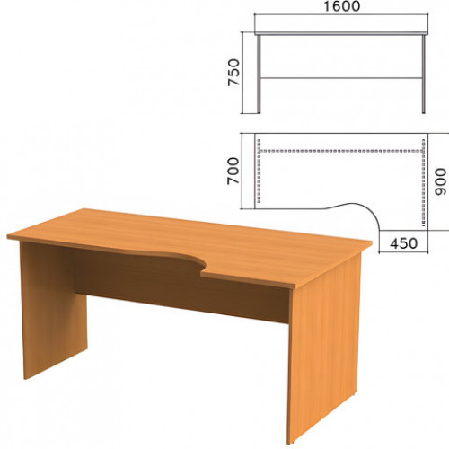 Стол письменный эргономичный Фея, 1600х900х750 мм, правый, цвет орех милан, СФ14.5