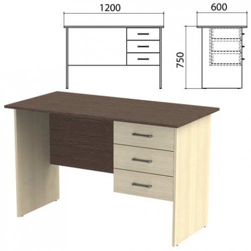 Стол письменный Канц, 1200х600х750 мм, тумба 3 ящика, цвет венге/дуб молочный (КОМПЛЕКТ)