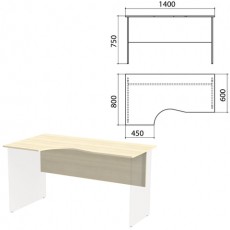 Столешница, царга стола эргономичного Канц 1400х800х750 мм, левый, цвет дуб молочный, СК36.15.1