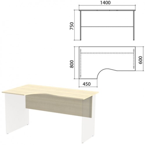 Столешница, царга стола эргономичного Канц 1400х800х750 мм, левый, цвет дуб молочный, СК36.15.1