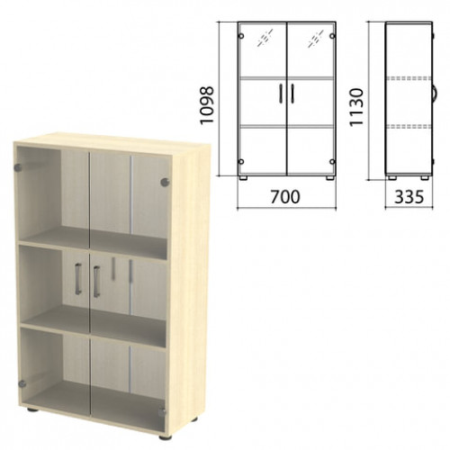 Шкаф закрытый со стеклом Канц, 700х335х1130 мм, цвет дуб молочный (КОМПЛЕКТ)