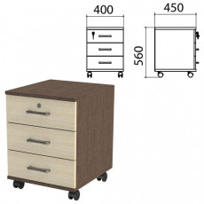 Тумба подкатная Канц, 400х450х560 мм, 3 ящика, замок, цвет венге/дуб молочный (КОМПЛЕКТ)