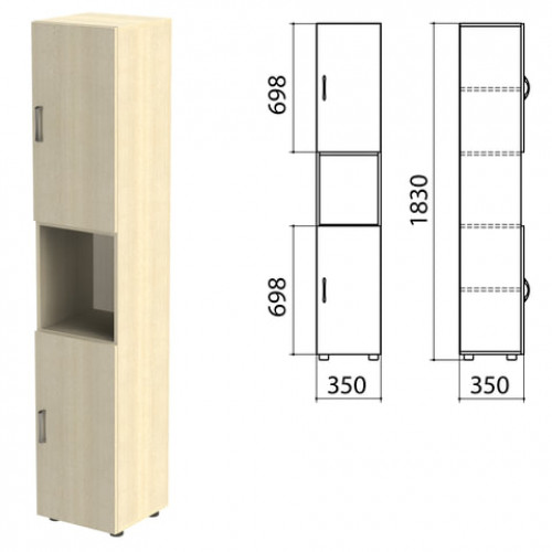 Шкаф полузакрытый Канц, 350х350х1830 мм, цвет дуб молочный (КОМПЛЕКТ)