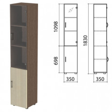 Шкаф закрытый со стеклом Канц, 350х350х1830 мм, цвет венге/дуб молочный (КОМПЛЕКТ)
