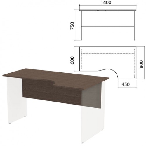 Столешница, царга стола эргономичного Канц 1400х800х750 мм, правый, цвет венге, СК30.16.1