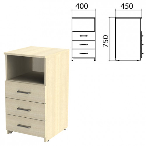 Тумба приставная Канц, 400х450х750 мм, 3 ящика, полка, цвет дуб молочный (КОМПЛЕКТ)