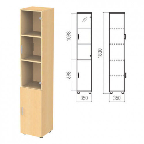 Шкаф закрытый со стеклом Канц, 350х350х1830 мм, цвет бук невский (КОМПЛЕКТ)