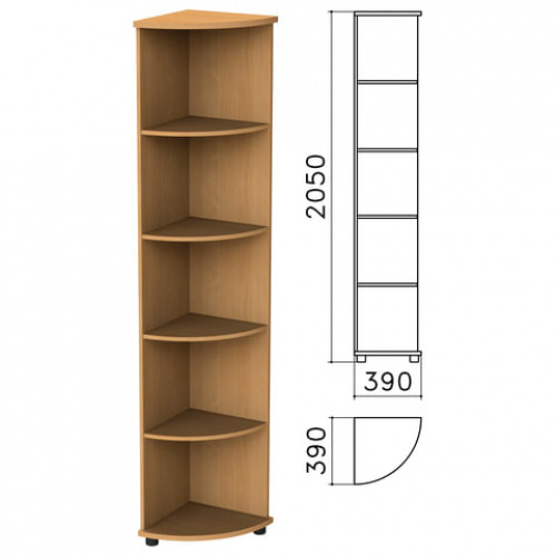 Шкаф (стеллаж) угловой Монолит, 390х390х2050 мм, 4 полки, цвет бук бавария, УМ46.1