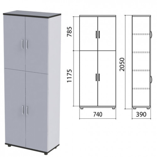 Шкаф закрытый Монолит, 740х390х2050 мм, цвет серый (КОМПЛЕКТ)