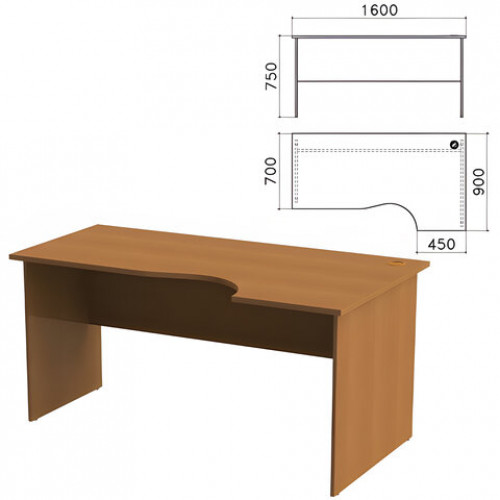 Стол письменный эргономичный Монолит, 1600х900х750 мм, правый, цвет орех гварнери, СМ6.3