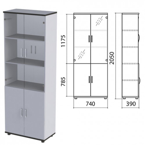 Шкаф закрытый со стеклом Монолит, 740х390х2050 мм, цвет серый (КОМПЛЕКТ)