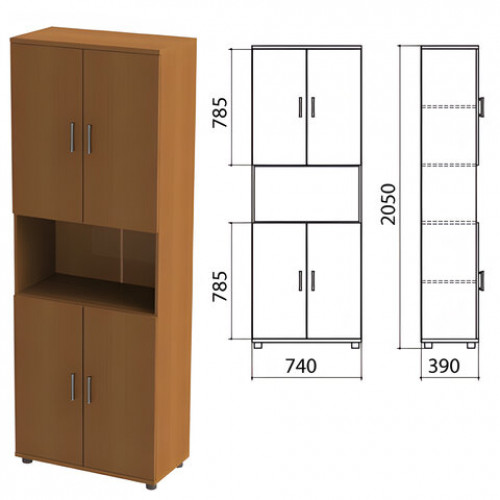 Шкаф полузакрытый Монолит, 740х390х2050 мм, цвет орех гварнери (КОМПЛЕКТ)