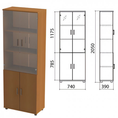 Шкаф закрытый со стеклом Монолит, 740х390х2050 мм, цвет орех гварнери (КОМПЛЕКТ)