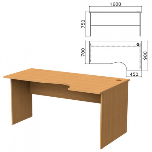 Стол письменный эргономичный Монолит, 1600х900х750 мм, правый, цвет бук бавария, СМ6.1