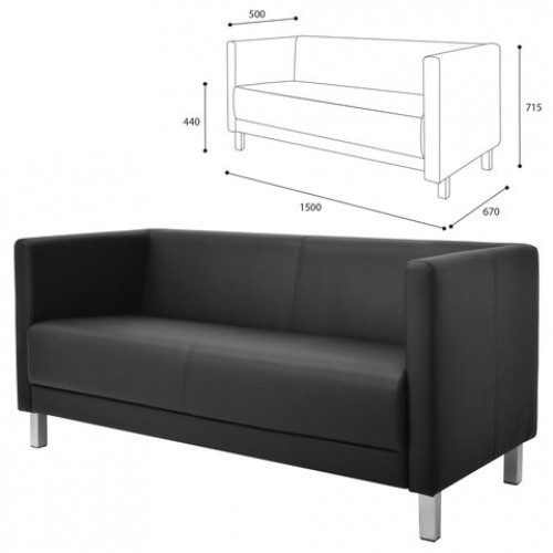 Диван мягкий трехместный Атланта, М-01, 1500х670х715 мм, c подлокотниками, экокожа, черный