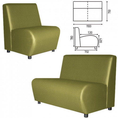 Диван мягкий двухместный Клауд, V-600, 1100х750х780 мм, без подлокотников, экокожа, светло-зеленый