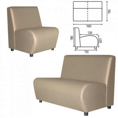 Диван мягкий двухместный Клауд, V-600, 1100х750х780 мм, без подлокотников, экокожа, бежевый