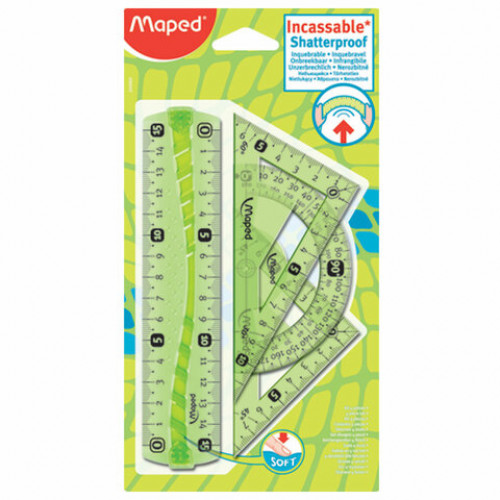 Набор чертежный малый MAPED Flex Mini (линейка 15 см, 2 угольника, транспортир), ассорти, блистер, 244069