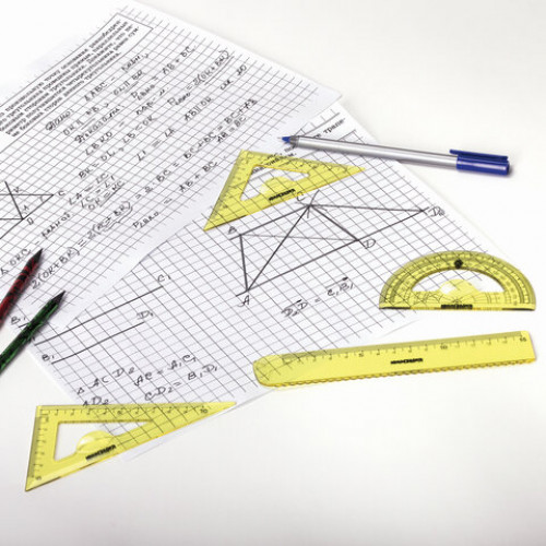 Набор чертежный малый ЮНЛАНДИЯ START 3D (линейка 15 см, 2 треугольника, транспортир), прозрачный, желтый, 210741
