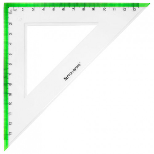 Набор чертежный большой BRAUBERG FRESH ZONE (линейка 30 см, 2 треугольника, транспортир) с салатовой шкалой, 210764