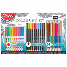 Набор для творчества MAPED Colouring Set, 10 фломастеров, 10 капиллярных ручек, 12 двусторонних цветных карандашей, точилка, 897417