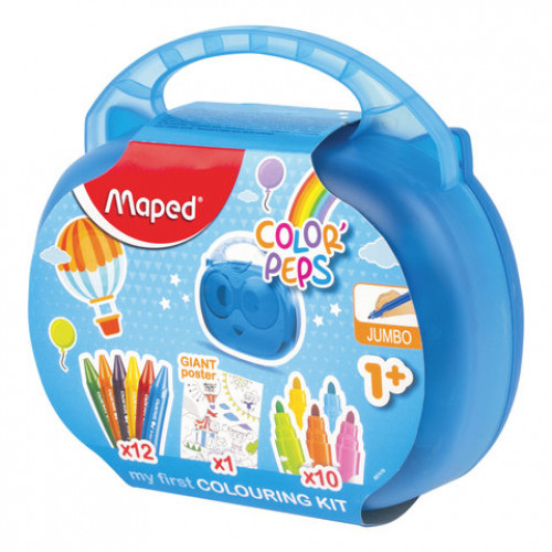 Набор для творчества MAPED Color'Peps Jumbo, 10 фломастеров, 12 утолщенных восковых мелков, раскраска, пластиковый пенал, 897416