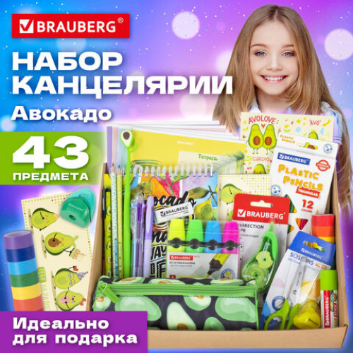 Набор канцелярии подарочный BRAUBERG AVOCADO, 18 наименований, 43 предмета, 880951