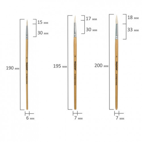 Кисти ПИФАГОР, набор 5 шт. (коза, круглые № 1, 2, 3, 4, 5), блистер, 200887