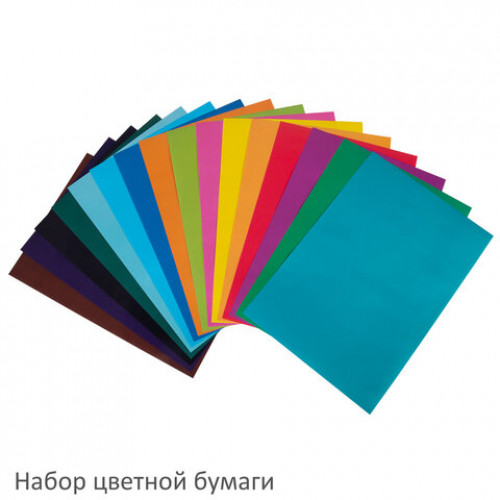 Набор картона и бумаги А4 мелованные (картон 16 л. 8 цветов, бумага 16 л.16 цветов), BRAUBERG, 113566