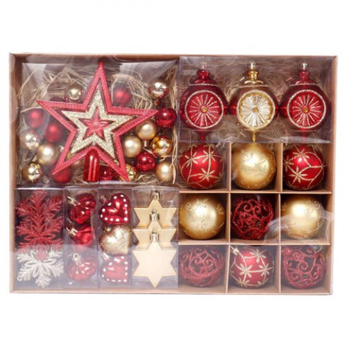 Шары новогодние ёлочные Red & Gold Luxury 70 предметов, красный/золото, ЗОЛОТАЯ СКАЗКА, 591714