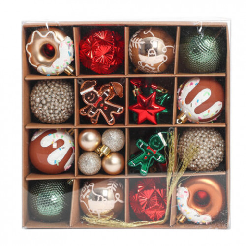 Шары елочные НАБОР 42 предмета Xmas Inspiration, пластик/пенопласт, красный/бежевый/бирюзовый, ЗОЛОТАЯ СКАЗКА, 592590