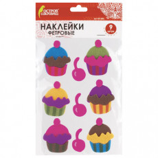 Наклейки из фетра Пирожные, 9 шт., ассорти, ОСТРОВ СОКРОВИЩ, 661480