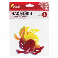 Наклейки из фетра Птички, 5 шт., одноцветные, ассорти, ОСТРОВ СОКРОВИЩ, 661491