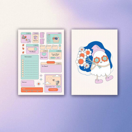 Стикербук для скрапбукинга А5, 6 листов, 150 цветных стикеров, на скрепке, BRAUBERG, Bullet Journal, 666052