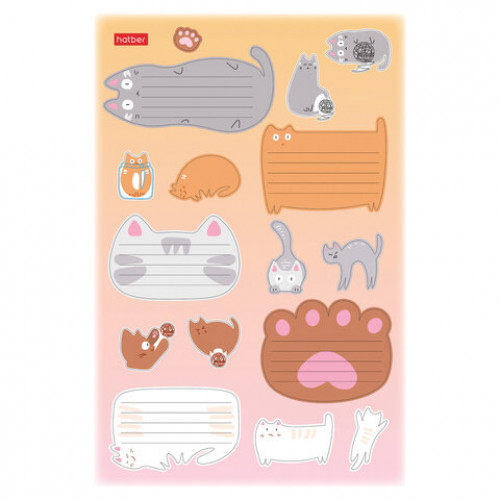 Наклейки КОТОВАСИЯ для маркировки школьных принадлежностей, НАБОР 4 листа, 64 наклейки, HATBER, 4Н5н