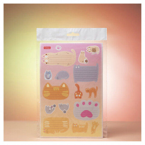 Наклейки КОТОВАСИЯ для маркировки школьных принадлежностей, НАБОР 4 листа, 64 наклейки, HATBER, 4Н5н