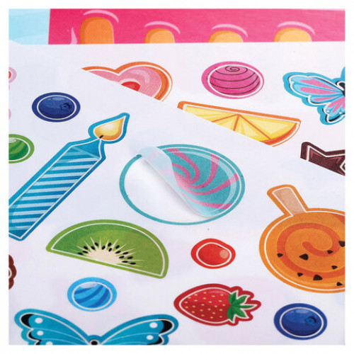 Наклейки бумажные с игровым полем НАБОР 2 листа, 184 наклейки, Сладкое настроение, HATBER, 2Н5н