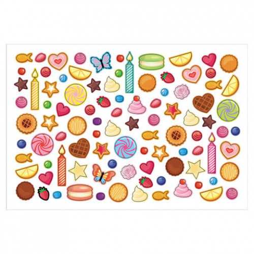 Наклейки бумажные с игровым полем НАБОР 2 листа, 184 наклейки, Сладкое настроение, HATBER, 2Н5н