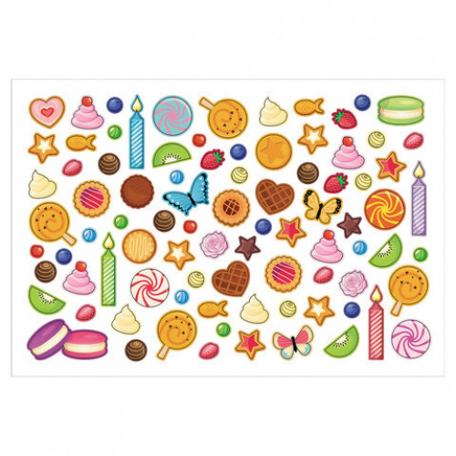 Наклейки бумажные с игровым полем НАБОР 2 листа, 184 наклейки, Сладкое настроение, HATBER, 2Н5н