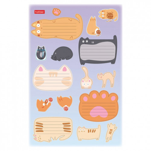 Наклейки КОТОВАСИЯ для маркировки школьных принадлежностей, НАБОР 4 листа, 64 наклейки, HATBER, 4Н5н