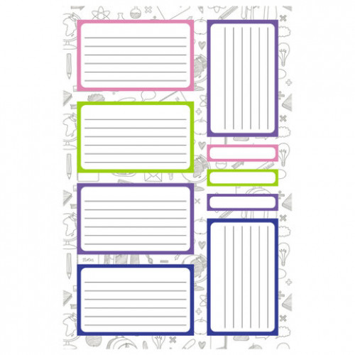 Наклейки бумажные ДЛЯ ТЕТРАДЕЙ, УЧЕБНИКОВ, НАБОР 4 листа А5, 35 шт., HATBER, 094083