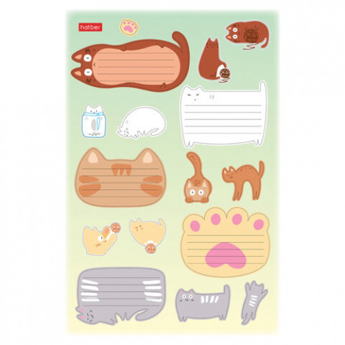 Наклейки КОТОВАСИЯ для маркировки школьных принадлежностей, НАБОР 4 листа, 64 наклейки, HATBER, 4Н5н