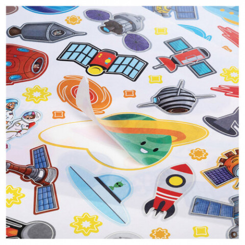 Наклейки бумажные с игровым полем НАБОР, 2 листа, 184 наклеек, Космическое приключение, HATBER, 2Н5н